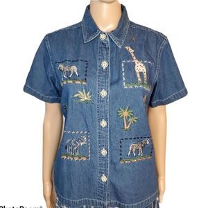 Vintage quizz petite animal SafariDenim shirt